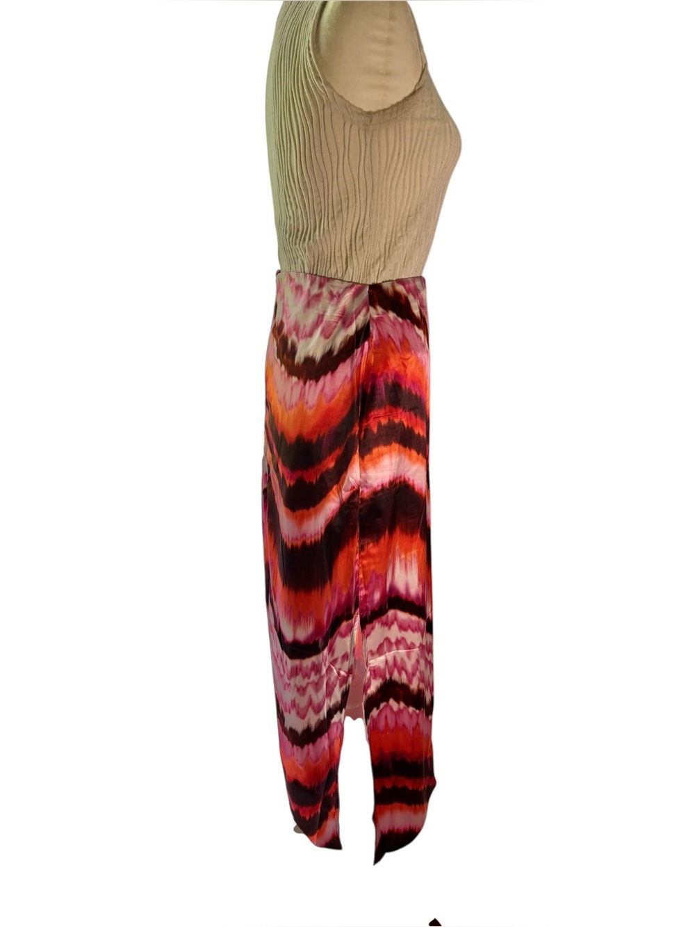 NWT Abstract Print Satin Maxi Skirt – Pink Orange & Black Statement Skirt - Picture 8 of 12
